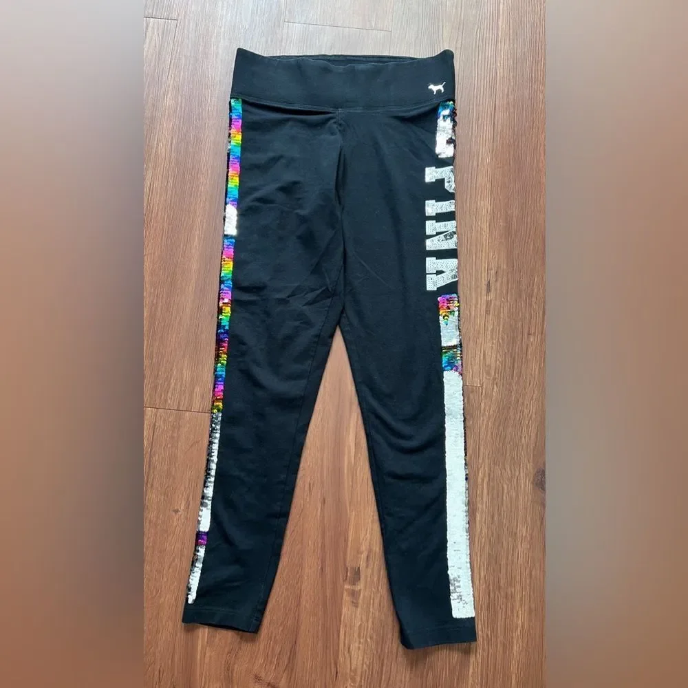 PINK VS RAINBOW BLING LEGGINGS M